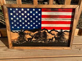 Mountain Scene Wood Flag, Collectable, Wall Hanging, America, Rustic, Wildlife. - Oberle's
