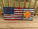 Fire Fighter Wood Flag, Military, Collectable, Wall Hanging, America, Patriotic, Support our Troops - Oberle's