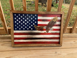 American Deer, Hunting, Wildlife Wood Flag, Military, Collectable, Wall Hanging, America, Rustic - Oberle's