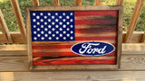American Ford Wood Flag, Military, Collectable, Wall Hanging, America, Rustic, Automotive - Oberle's