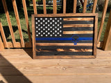 American Blue Line Punisher Wood Flag, Military, Collectable, Wall Hanging, America, Rustic, Automotive - Oberle's