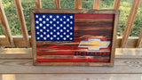 American Chevy Wood Flag, Military, Collectable, Wall Hanging, America, Rustic, Automotive - Oberle's